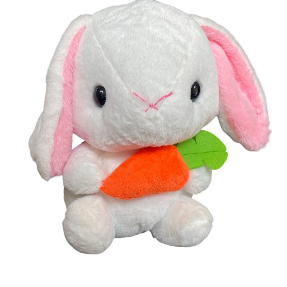 Plushland Easter White Stuffed Bunny Animal with Carrot soft Long eared Toy